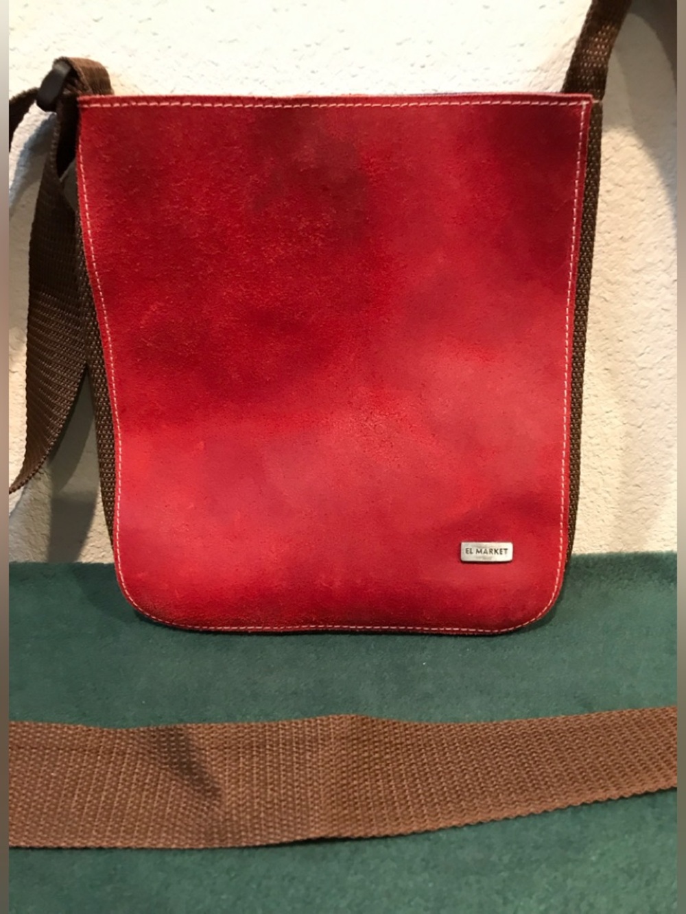 Red and Blue Leather Crossbody Bag